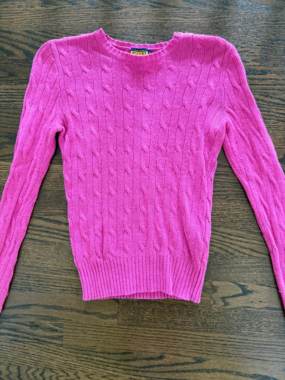 Rugby Ralph Lauren Vibrant Pink Cable-Knit Crew Sweater - Picture 2 of 5